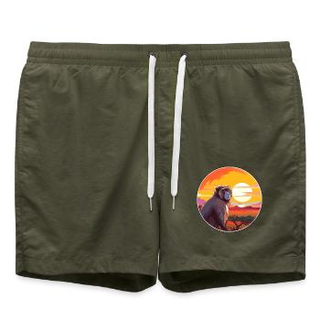 Pavian buntes Aquarell Cartoon Kawaii Tier - Badeshorts - Olive - Vorne - AI Model Male 185 light (185cm)