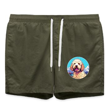 Lagotto Romagnolo Hunderasse Cartoon Kawaii Waterco - Badeshorts - Olive - Vorne - AI Model Male 185 light (185cm)