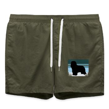Briard Hundeliebhaber Silhouette Vintage Sonnenuntergang - Badeshorts - Olive - Vorne - AI Model Male 185 light (185cm)
