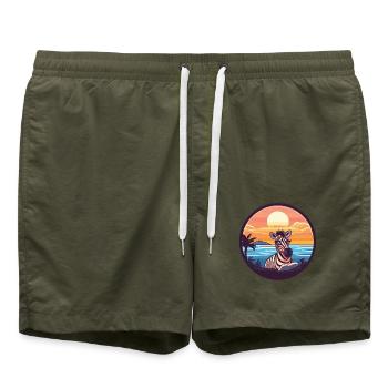Zebra Niedlich Lustige Karikatur Kawaii Buch Strand - Badeshorts - Olive - Vorne - AI Model Male 185 light (185cm)