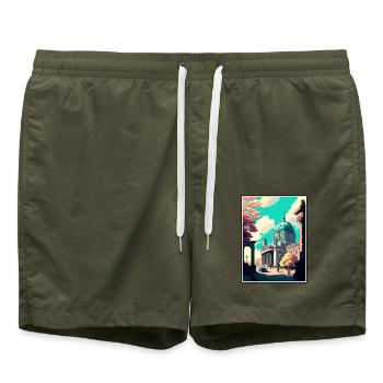 Berlin Deutschland Vintage Reiseposter WPA Souvenir - Badeshorts - Olive - Vorne - AI Model Male 185 light (185cm)