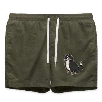Treuherziger Berner Sennenhund Zughund - Badeshorts - Olive - Vorne - AI Model Male 185 light (185cm)