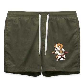 Süßer Hund kennt Karate Cartoon Illustration - Badeshorts - Olive - Vorne - AI Model Male 185 light (185cm)