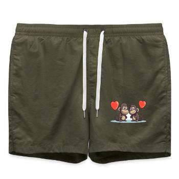 Paviane Kawaii Cartoon Haustier spielt mit Luftballons - Badeshorts - Olive - Vorne - AI Model Male 185 light (185cm)