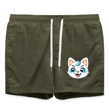Hantilly Tiffany Katze Cartoon Aquarell Clipart - Badeshorts - Olive - Vorne - AI Model Male 185 light (185cm)