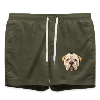 Shar Pei Hunderasse Cartoon Kawaii Illustration - Badeshorts - Olive - Vorne - AI Model Male 185 light (185cm)