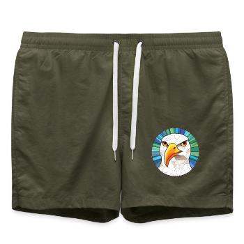 Möwe bunte Aquarell-Tier-Illustration - Badeshorts - Olive - Vorne - AI Model Male 185 light (185cm)