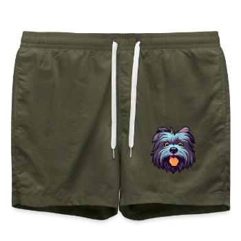 Skye Terrier Hunderasse Aquarell Karikatur Kawaii C - Badeshorts - Olive - Vorne - AI Model Male 185 light (185cm)