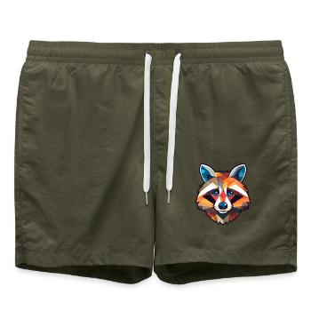 Waschbär Buntglas Bunte Karikatur Kawaii Anim - Badeshorts - Olive - Vorne - AI Model Male 185 light (185cm)
