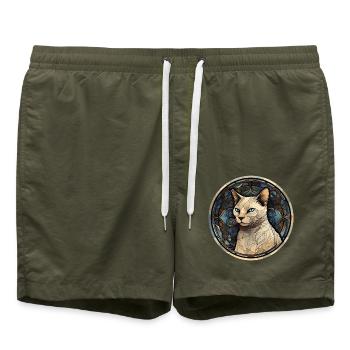 Thailändische Katzenrasse Aquarell Glasmalerei - Badeshorts - Olive - Vorne - AI Model Male 185 light (185cm)