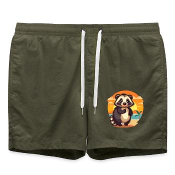 Dachs-lustige Cartoon-Kawaii-Strand-Illustration - Badeshorts - Olive - Vorne - AI Model Male 185 light (185cm)