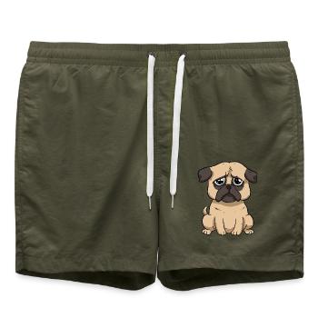 Trauriger Mops - Badeshorts - Olive - Vorne - AI Model Male 185 light (185cm)