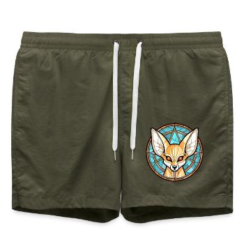 Fennec Fox bunte Aquarell-Tierillustration - Badeshorts - Olive - Vorne - AI Model Male 185 light (185cm)