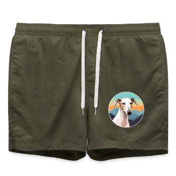 Galgo Español Hunderasse Cartoon Kawaii Aquarell - Badeshorts - Olive - Vorne - AI Model Male 185 light (185cm)