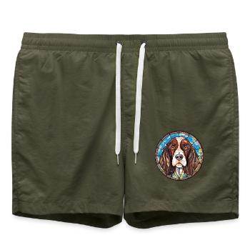 Deutsch Langhaar Vorstehhund Rasse Aquarell - Badeshorts - Olive - Vorne - AI Model Male 185 light (185cm)