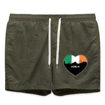Dublin Irland Flagge Skyline Reise Souvenir - Badeshorts - Olive - Vorne - AI Model Male 185 light (185cm)