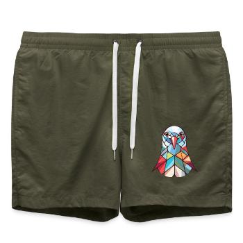 Taube buntes Aquarell Tier Haustier Illustration - Badeshorts - Olive - Vorne - AI Model Male 185 light (185cm)