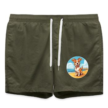 slowakische cuvac hunderasse cartoon kawaii clipart hund - Badeshorts - Olive - Vorne - AI Model Male 185 light (185cm)