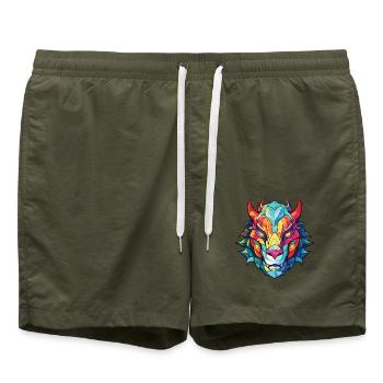Drache Buntes Aquarell Tier Haustier Illustration - Badeshorts - Olive - Vorne - AI Model Male 185 light (185cm)