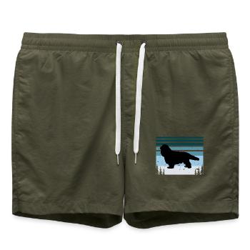 Cavalier Hundeliebhaber Silhouette Vintage Sonnenuntergang - Badeshorts - Olive - Vorne - AI Model Male 185 light (185cm)