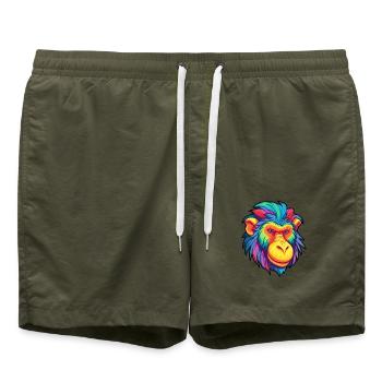 Mandrill Buntes Aquarell Cartoon Kawaii Tier - Badeshorts - Olive - Vorne - AI Model Male 185 light (185cm)