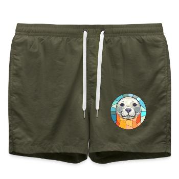 Siegel Buntes Glas Bunte Karikatur Kawaii Tier - Badeshorts - Olive - Vorne - AI Model Male 185 light (185cm)