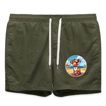 Billy Hund Rasse Cartoon Kawaii Clipart Aquarell - Badeshorts - Olive - Vorne - AI Model Male 185 light (185cm)