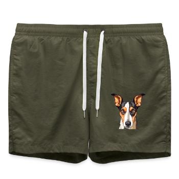 Glatte Foxterrier-Hunderasse Aquarell-Karikatur Ka - Badeshorts - Olive - Vorne - AI Model Male 185 light (185cm)