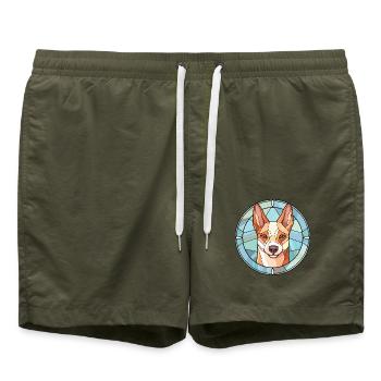 Carolina Hunderasse Aquarell Glas Illustration - Badeshorts - Olive - Vorne - AI Model Male 185 light (185cm)