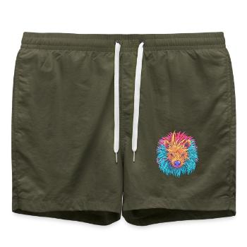 Stachelschwein Bunte Aquarell-Karikatur Kawaii Anima - Badeshorts - Olive - Vorne - AI Model Male 185 light (185cm)