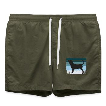Bluthund Hundeliebhaber Silhouette Vintage Sonnenuntergang - Badeshorts - Olive - Vorne - AI Model Male 185 light (185cm)