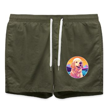 Retriever Flach Beschichtete Hunderasse Cartoon Kawaii Wat - Badeshorts - Olive - Vorne - AI Model Male 185 light (185cm)