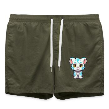 Schneeleopard Baby Katze Aquarell Cartoon Kawaii - Badeshorts - Olive - Vorne - AI Model Male 185 light (185cm)