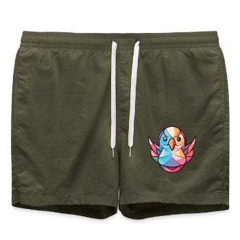 Taube buntes Aquarell Tier Haustier Illustration - Badeshorts - Olive - Vorne - AI Model Male 185 light (185cm)