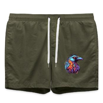 Krähe bunte Aquarell-Karikatur Kawaii-Tier - Badeshorts - Olive - Vorne - AI Model Male 185 light (185cm)