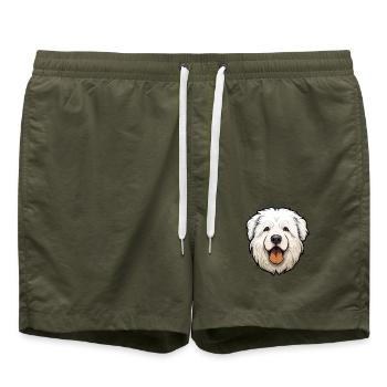 Himalaya-Schäferhund Hunderasse Karikatur Kawaii Illust - Badeshorts - Olive - Vorne - AI Model Male 185 light (185cm)