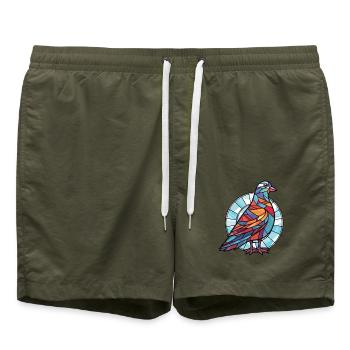 Taube Buntes Aquarell Tier Haustier Illustration - Badeshorts - Olive - Vorne - AI Model Male 185 light (185cm)