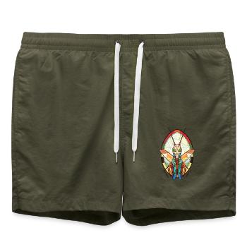 Gottesanbeterin Bunte Aquarell-Tier-Karikatur - Badeshorts - Olive - Vorne - AI Model Male 185 light (185cm)