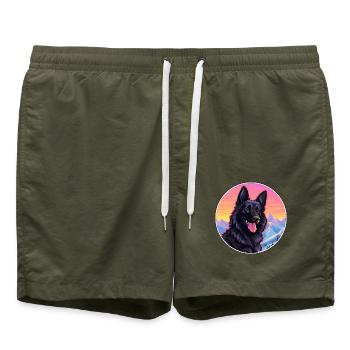 Groenendael Belgischer Schäferhund Rasse Cartoon Kaw - Badeshorts - Olive - Vorne - AI Model Male 185 light (185cm)