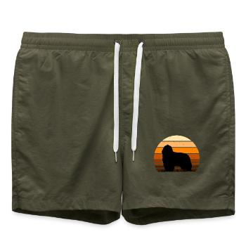 Bearded Collie Hund Liebhaber Silhouette Vintage Sonnenuntergang - Badeshorts - Olive - Vorne - AI Model Male 185 light (185cm)