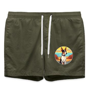 Decker Ratte Terrier Hunderasse Karikatur Kawaii Hund - Badeshorts - Olive - Vorne - AI Model Male 185 light (185cm)
