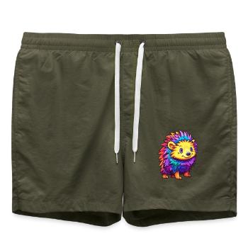 Igel Buntes Aquarell Cartoon Kawaii Tier - Badeshorts - Olive - Vorne - AI Model Male 185 light (185cm)