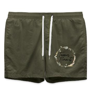 Team Braut - Junggesellinnenabschied - Badeshorts - Olive - Vorne - AI Model Male 185 light (185cm)