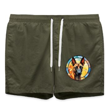 Belgische Malinois-Hunderasse Aquarellglas - Badeshorts - Olive - Vorne - AI Model Male 185 light (185cm)
