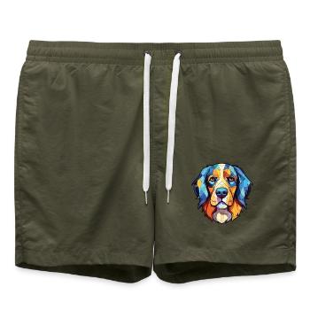 Slovensky Kopov Slowakische Hunderasse Aquarellglas - Badeshorts - Olive - Vorne - AI Model Male 185 light (185cm)