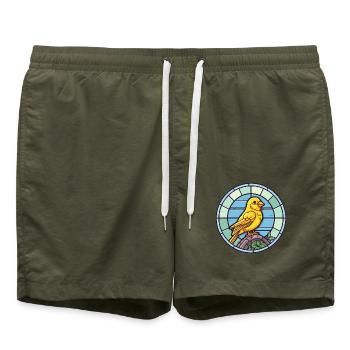 Kanarienvogel Bunte Karikatur Kawaii Anima - Badeshorts - Olive - Vorne - AI Model Male 185 light (185cm)