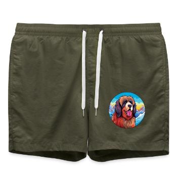 Tibetischer Mastiff Hunderasse Cartoon Kawaii Watercolo - Badeshorts - Olive - Vorne - AI Model Male 185 light (185cm)