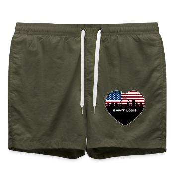 Saint Louis Missouri USA Flagge Skyline Reisen Souve - Badeshorts - Olive - Vorne - AI Model Male 185 light (185cm)