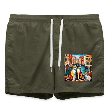 Katzen von Venedig - Badeshorts - Olive - Vorne - AI Model Male 185 light (185cm)