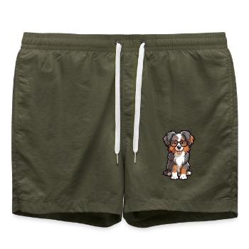 Australian Shepherd Hunderasse Aquarell Karikatur K - Badeshorts - Olive - Vorne - AI Model Male 185 light (185cm)
